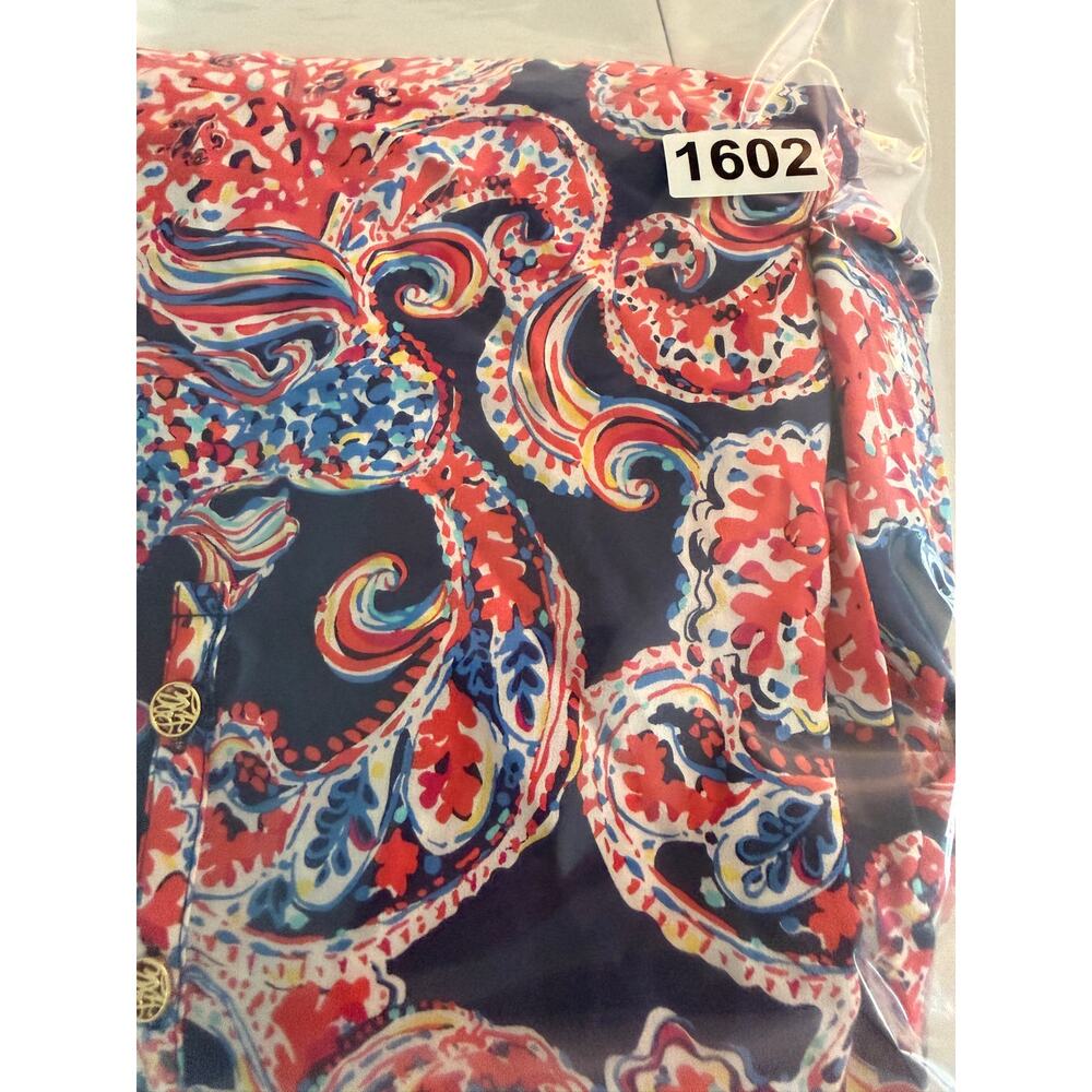 Lilly Pulitzer 100% Silk Paisley Peasant Blouse Women’s Medium Boho Pink Blue - Picture 2 of 7
